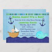 ホエールセーリングボート航海のベビーシャワー招待状 招待状 (正面/裏面)