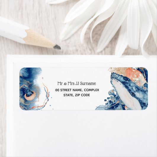 ホエールゼリーフィッシュ海の生き物ブルーのオレンジの海 ラベル (インサイチュ)