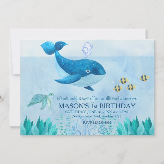 ホエールテーマファースト誕生日招待状 招待状 (正面)