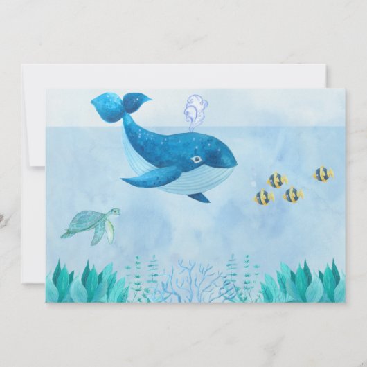 ホエールテーマファースト誕生日招待状 招待状 (裏面)