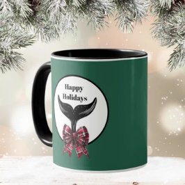 ホエールテール白黒格子弓クリスマス マグカップ