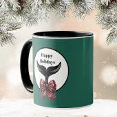 ホエールテール白黒格子弓クリスマス マグカップ