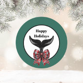 ホエールテール白黒格子弓クリスマス ラウンドペーパーコースター