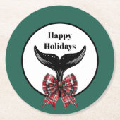 ホエールテール白黒格子弓クリスマス ラウンドペーパーコースター (正面)