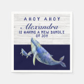 ホエールネイビーブルー航海のボーイ赤ちゃんシャワーナプキン スタンダードカクテルナプキン (正面)