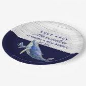 ホエールネイビーブルー航海のボーイ赤ちゃんシャワー ペーパープレート (アングル)