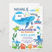 ホエールハンドドロー誕生日招待状 招待状 (正面/裏面)