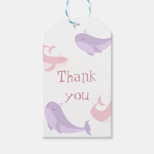 ホエールピンク薄紫パステル海フィッシュバースデーパーティー ギフトタグ (正面)