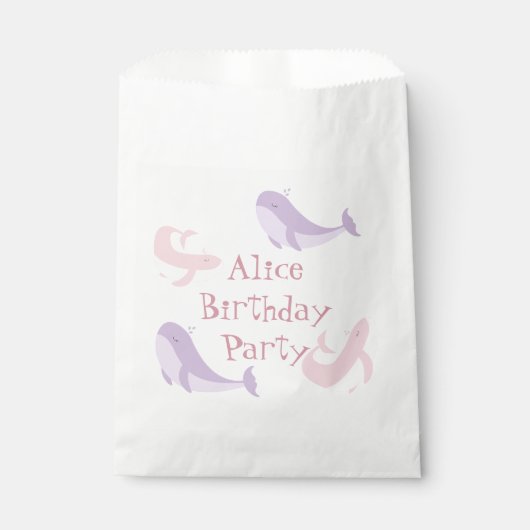 ホエールピンク薄紫パステル海フィッシュバースデーパーティー フェイバーバッグ (正面)