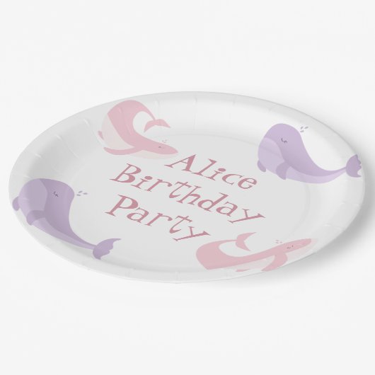 ホエールピンク薄紫パステル海フィッシュバースデーパーティー ペーパープレート (アングル)
