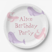 ホエールピンク薄紫パステル海フィッシュバースデーパーティー ペーパープレート (正面)