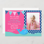 ホエールフォトバースデーパーティ招待状女子 招待状 (正面/裏面)