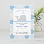 ホエールブルーグレー男の赤ちゃんシャワー 招待状 (スタンド正面)