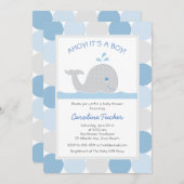 ホエールブルーグレー男の赤ちゃんシャワー 招待状 (正面/裏面)