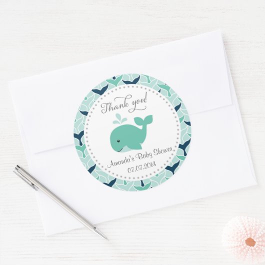 ホエールベイビーシャワーありがとうシール ラウンドシール (封筒)