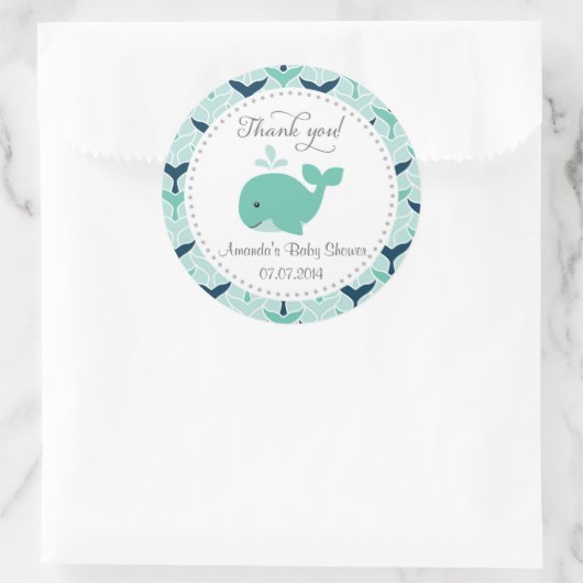 ホエールベイビーシャワーありがとうシール ラウンドシール (バッグ)