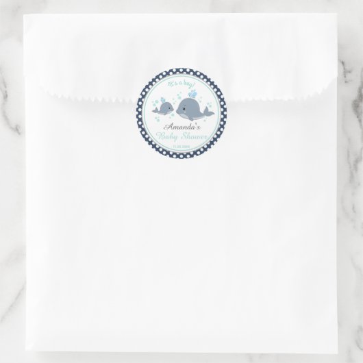 ホエールベイビーシャワーママとベビーありがとう ラウンドシール (バッグ)