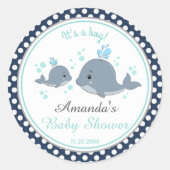 ホエールベイビーシャワーママとベビーありがとう ラウンドシール (正面)