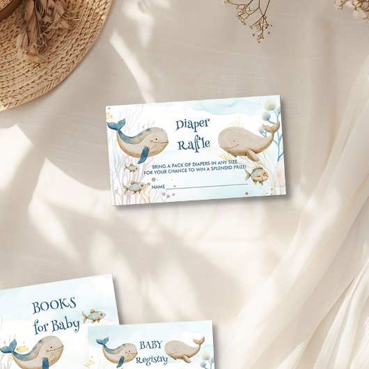 ホエールベビーシャワーブルーベージュオムツラッフル エンクロージャーカード