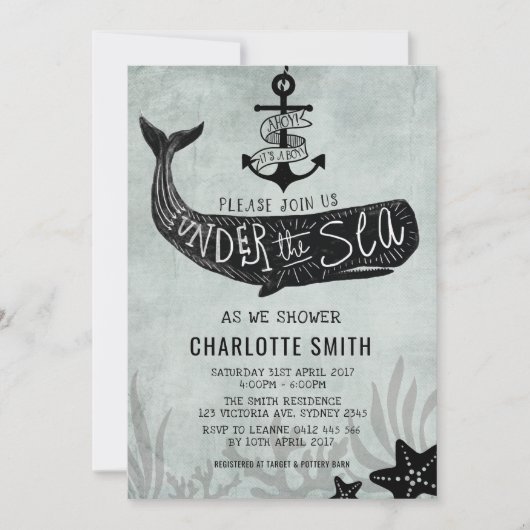 ホエールベビーシャワー招待状ヴィンテージ招待状 招待状 (正面)