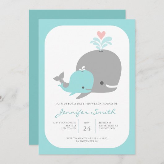 ホエールベビーシャワー招待状 招待状 (正面/裏面)