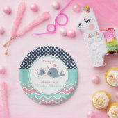 ホエールベビーシャワー紙プレートガールシェブロンポルカ ペーパープレート (パーティー)