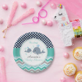 ホエールベビーシャワー紙プレートボーイシェブロンポルカ ペーパープレート (パーティー)