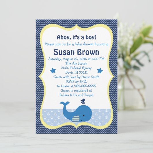 ホエールベビー航海のシャワー招待状 招待状 (スタンド正面)