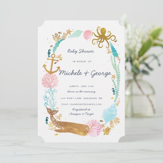 ホエールベビ航海のーシャワー招待状 招待状 (スタンド正面)