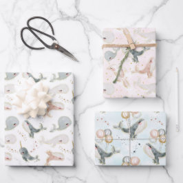 ホエールボーイガール誕生日ベビーシャワーキッズ ラッピングペーパーシート