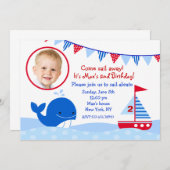 ホエール航海のヨットバースデーパーティ招待状 招待状 (正面/裏面)