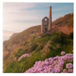 ホエール·コーツ·スズ鉱山、ピンクの花、コーンウォール タイル