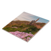 ホエール·コーツ·スズ鉱山、ピンクの花、コーンウォール タイル (側面)