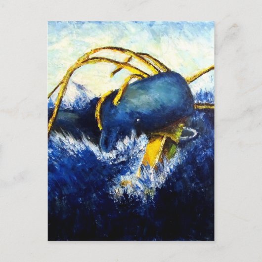 ホエールvsコロッサルイカオリジナルファインアート絵を描ズ ポストカード (正面)