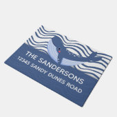 ホエー航海のルと波グレイ・ブルーとホワイト ドアマット (アングル)