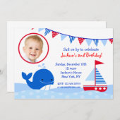 ホエー航海のル写真バースデーパーティ招待状 招待状 (正面/裏面)