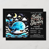 ホエー航海のル水彩少年の赤ちゃんシャワー 招待状 (正面/裏面)