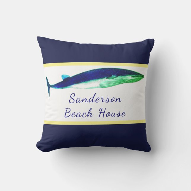 ホエー航海のル水色ネイビーブルーイエロー沿岸 アウトドアクッション (正面)