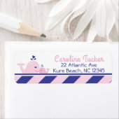 ホエー航海のル赤ちゃんシャワー住所 シールピンクネイビー ラベル (インサイチュ)