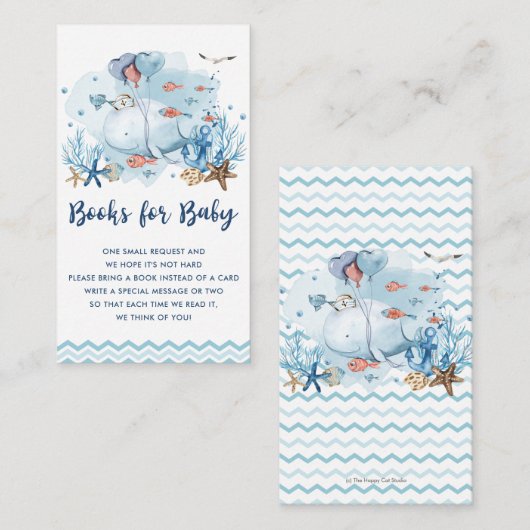 ホエー航海のル・ブルーの赤ちゃんシャワーで本を持ってくる エンクロージャーカード (正面/裏面)