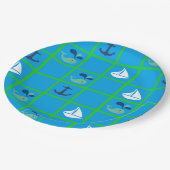 ホエー航海のル、帆船、いかりブルーグリーンプレート ペーパープレート (アングル)