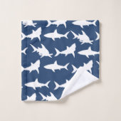ホオジロザメのシルエット及びオーシャンブルー バスタオルセット (ウォッシュタオル)
