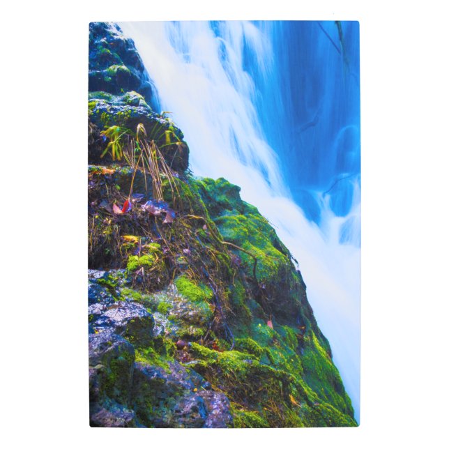 ホオプイ滝、ブルーウォーター、カウアイ、ハワイ メタルプリント (正面)