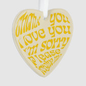 ホオポノハート形文字黄 オーナメント (正面)