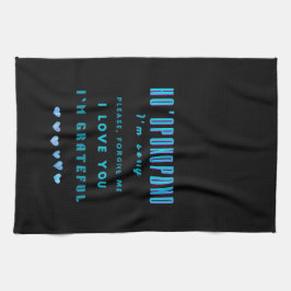 ホオポノポノヒーリングマントラ – ライトブルースピリチュアル キッチンタオル