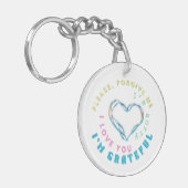 ホオポノポノヒーリングマントラ – ライトブルースピリチュアル キーホルダー (正面左)