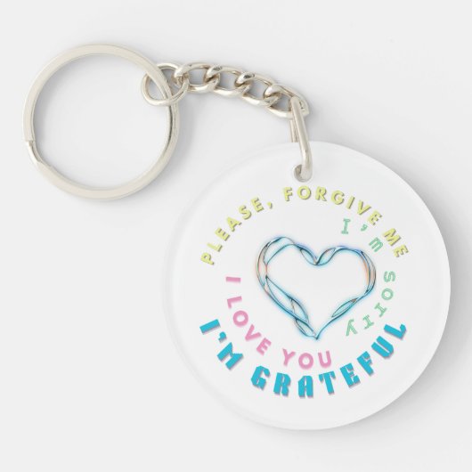 ホオポノポノヒーリングマントラ – ライトブルースピリチュアル キーホルダー (正面)