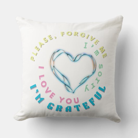 ホオポノポノヒーリングマントラ – ライトブルースピリチュアル クッション (正面)