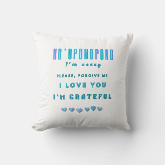 ホオポノポノヒーリングマントラ – ライトブルースピリチュアル クッション (正面)