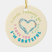 ホオポノポノヒーリングマントラ – ライトブルースピリチュアル セラミックオーナメント (正面)